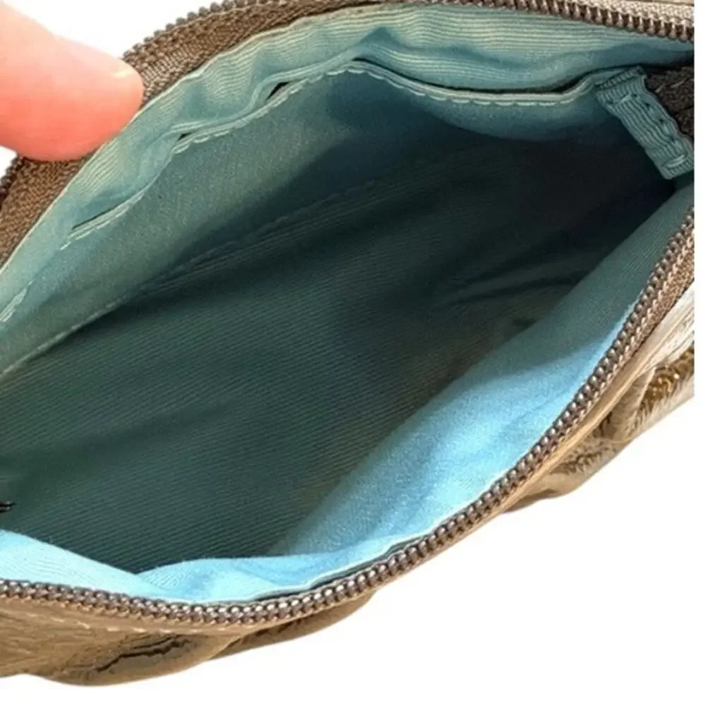 Coach Metallic Green Leather Wristlet – Silver-Tone Zip Clutch / Wallet